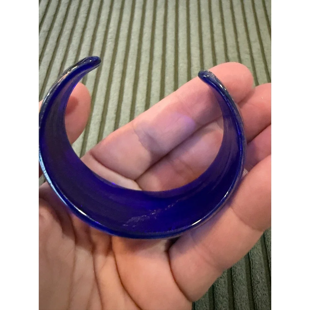 Dichroic Art Glass Cuff Bracelet Cobalt Blue Silver Swirl Murano Style Handblown